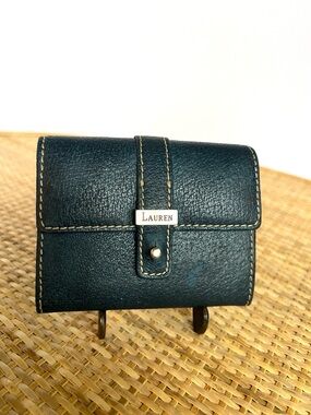 Vintage Lauren Ralph Lauren Trifold Pebbled leather Small Wallet Navy Key Ring